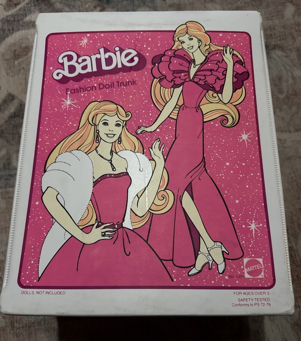 1982 Mattel Barbie Fashion Doll Trunk Carrying Case MPN 1004 White/Pink